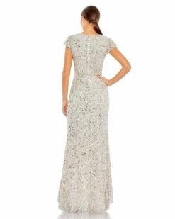 Sequined Faux Wrap Ruffle Cap Sleeve Gown -Women's Skirt 70113 SIN 2 WS