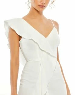 Asymmetrical Ruffle Mini Cocktail Dress -Women's Skirt 70161 WHT 3 WS