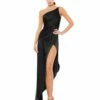 One Shoulder Hi-Low Draped Charmeuse Dress 1 One Shoulder Hi-Low Draped Charmeuse Dress -Women's Skirt 70177 BLK Default 1 WS