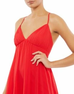 Ruffle V-Neck Criss-Cross Mini Dress -Women's Skirt 70194 RED 3 WS