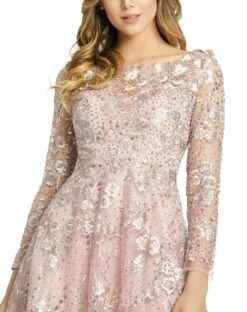 Long Sleeve Floral Embroidered Tea Length Dress 7 Long Sleeve Floral Embroidered Tea Length Dress -Women's Skirt 70229 ROS 3 WS