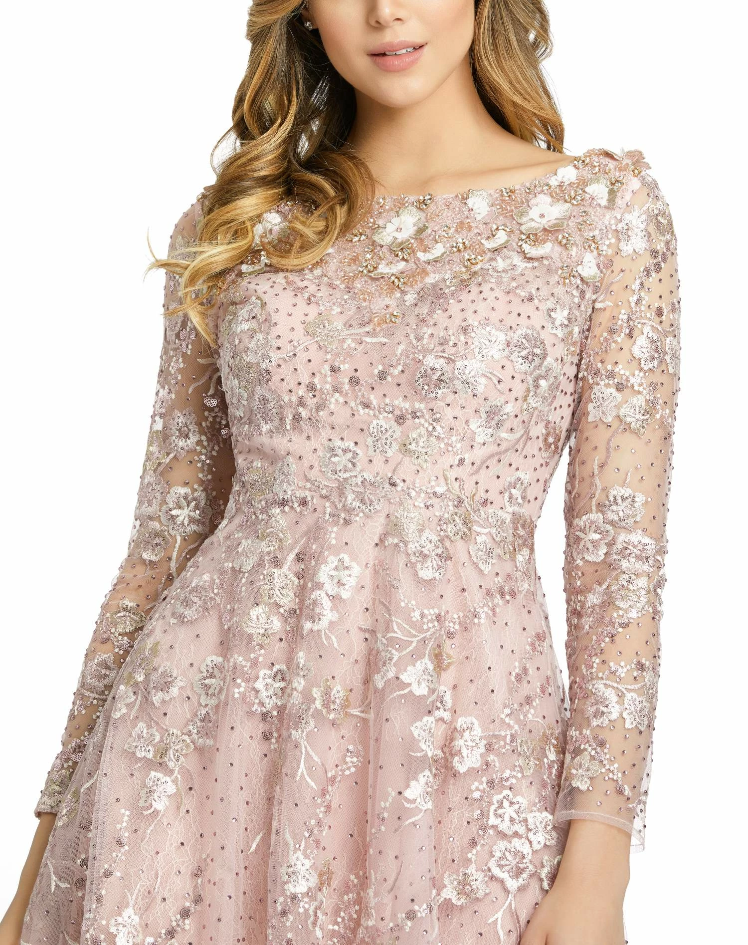 Long Sleeve Floral Embroidered Tea Length Dress 5 Long Sleeve Floral Embroidered Tea Length Dress - Image 3