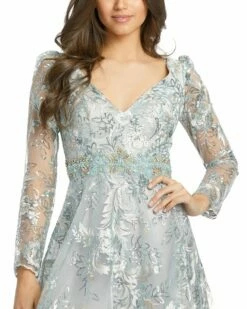 Embellished Illusion Long Sleeve A Line Dress -Women's Skirt 70230 SEE 3 WS