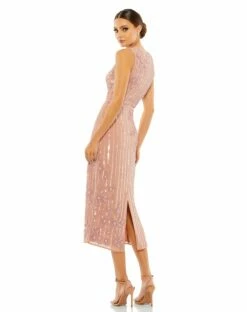 Striped Floral Embellished Sleeveless Midi Dress -Women's Skirt 70260 ROS 2 WS