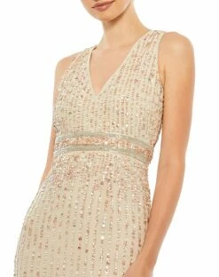 Sequined Sleeveless V-Neck Midi Sheath Dress -Women's Skirt 70267 NUD 3 WS