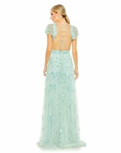 Embellished Lace Up Flowy Gown -Women's Skirt 70275 AQU 2 WS