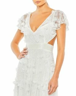 Embellished Lace Up Flowy Gown -Women's Skirt 70275 WHT 3 WS