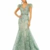 Embellished Feather Cap Sleeve Illusion Neck Trumpet Gown -Women's Skirt 79230 SAG Default 1 WS