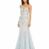 Embroidered Applique Feathered One Shoulder Gown -Women's Skirt 79264 CrystalBlue AB