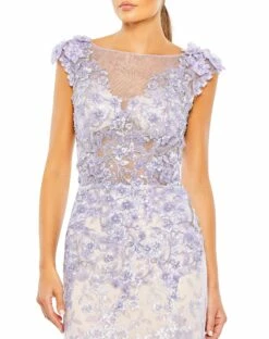 Embellished Cap Sleeve Cowl Neck Trumpet Gown -Women's Skirt 79357 LilacNude CL