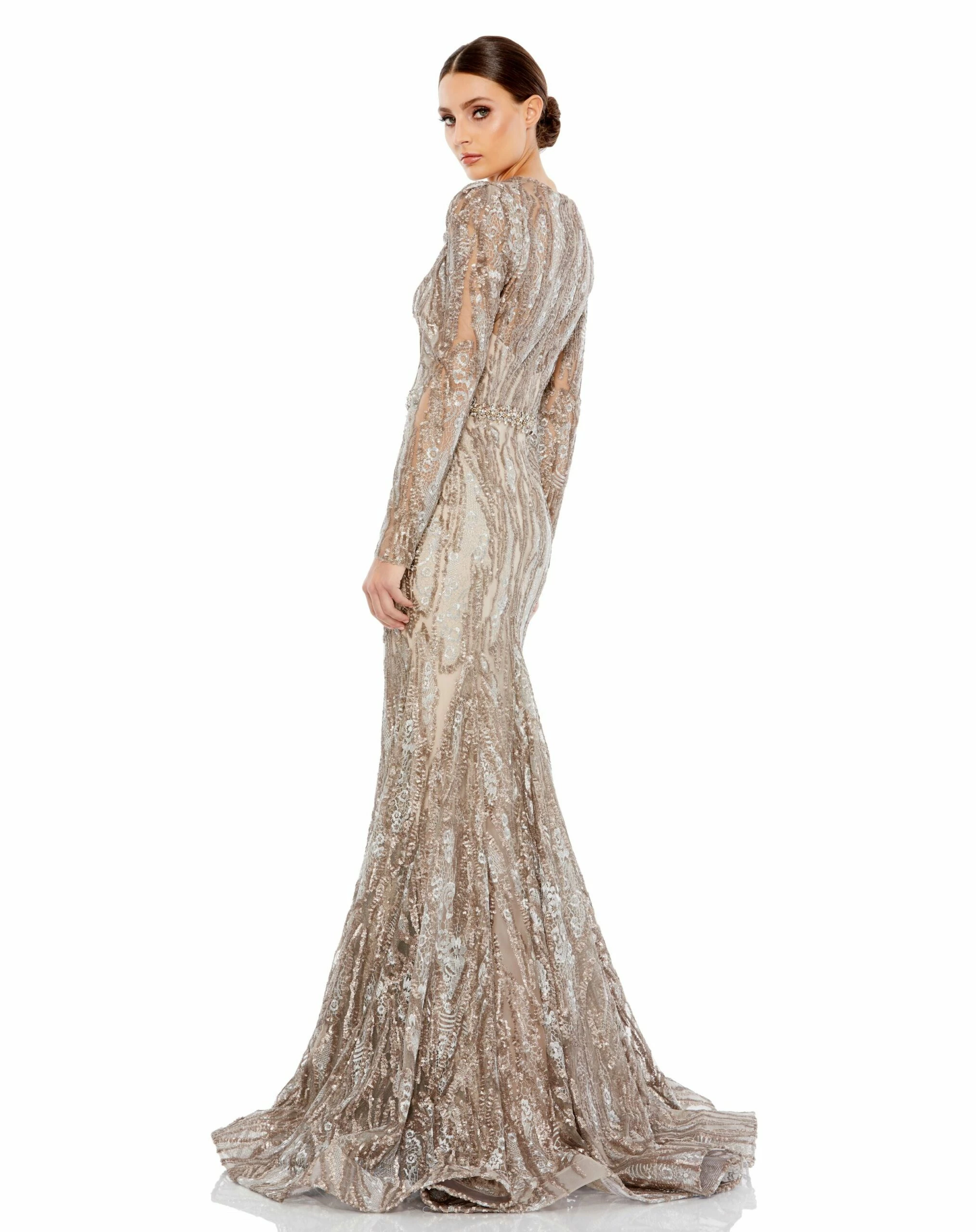 Embellished Long Sleeve Plunge Neck Trumpet Gown 4 Embellished Long Sleeve Plunge Neck Trumpet Gown - Image 2