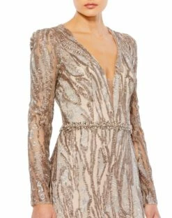 Embellished Long Sleeve Plunge Neck Trumpet Gown 7 Embellished Long Sleeve Plunge Neck Trumpet Gown -Women's Skirt 79358 TAU 3 WS