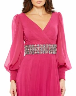 Bishop Sleeve Wrap Over Belt Detail Flowy Gown 10 Bishop Sleeve Wrap Over Belt Detail Flowy Gown -Women's Skirt 79390 CRY 3 WS