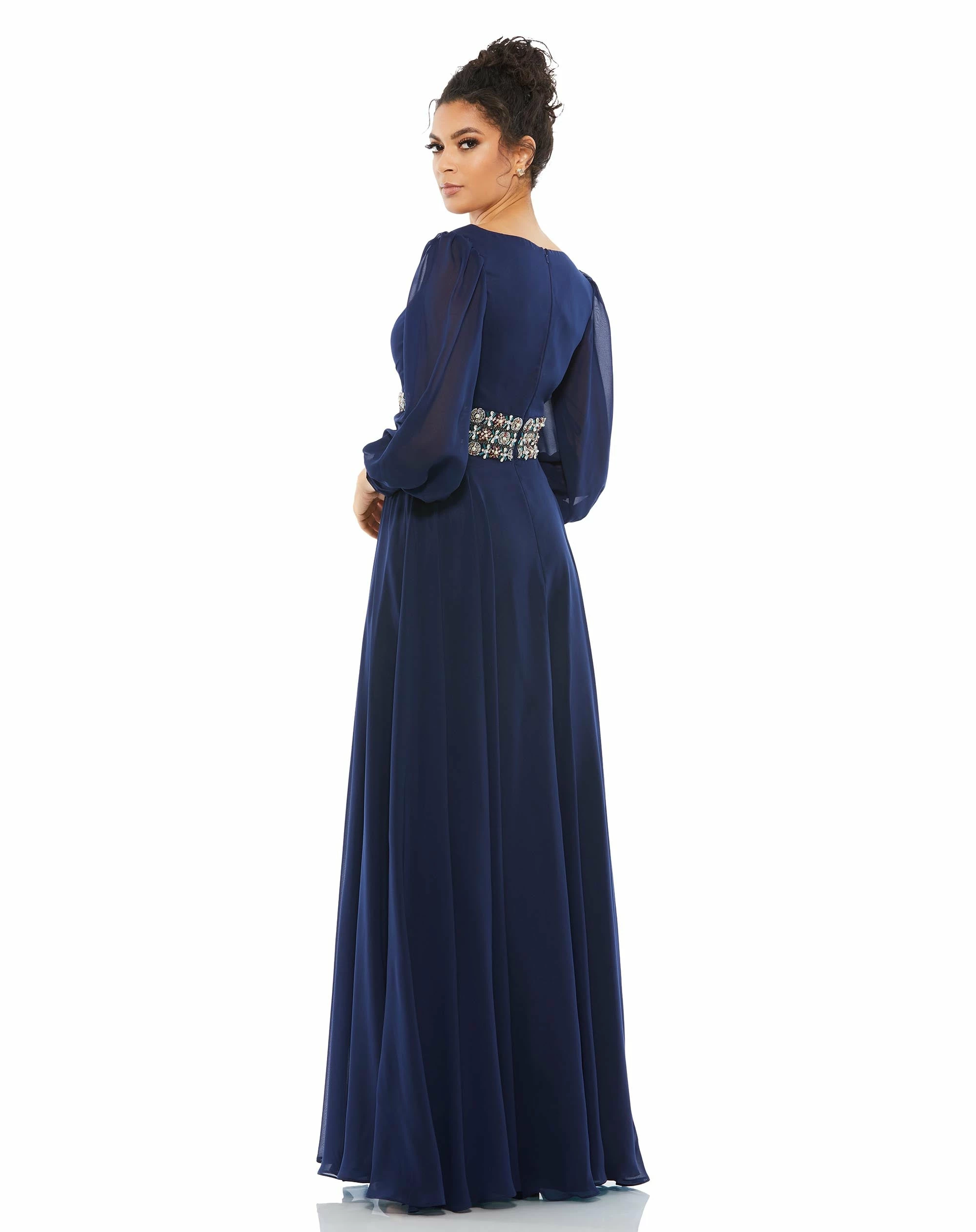 Bishop Sleeve Wrap Over Belt Detail Flowy Gown 6 Bishop Sleeve Wrap Over Belt Detail Flowy Gown - Image 4
