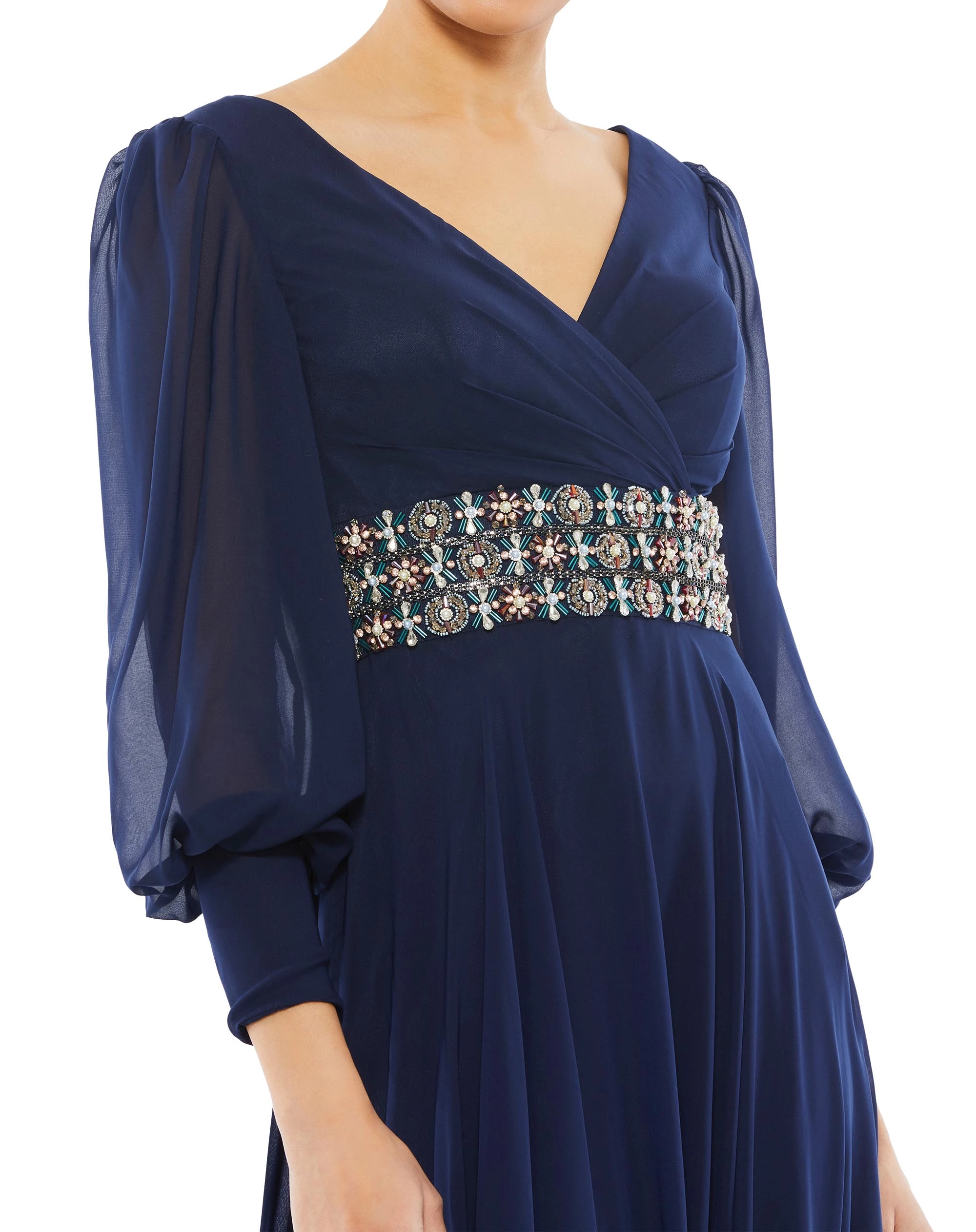 Bishop Sleeve Wrap Over Belt Detail Flowy Gown 7 Bishop Sleeve Wrap Over Belt Detail Flowy Gown - Image 5