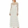 Embroidered Long Sleeve Ruffled Tiered Dress -Women's Skirt 8003 PRL Default 1 WS