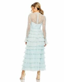 Embroidered Long Sleeve Ruffled Tiered Dress -Women's Skirt 8003 SEA 2 WS