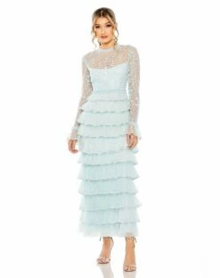 Embroidered Long Sleeve Ruffled Tiered Dress -Women's Skirt 8003 SEA Default 1 WS