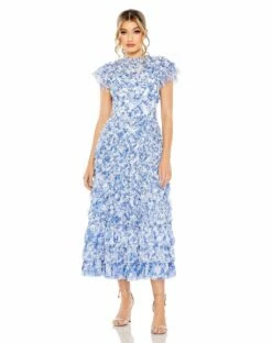 High Neck Ruffle Cap Sleeve Floral Dress -Women's Skirt 8009 BLM Default 1 WS