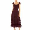 Ruffle Cap Sleeve Embellished Tiered Midi Dress -Women's Skirt 8054 AME Default 1 WS