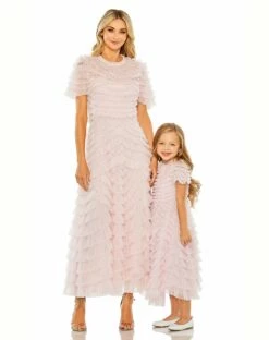 High Neck Short Sleeve Tiered Ruffle A Line Dress -Women's Skirt 8061 8055 Rose AB b59e6740 701e 4123 96a5 69aee425b597