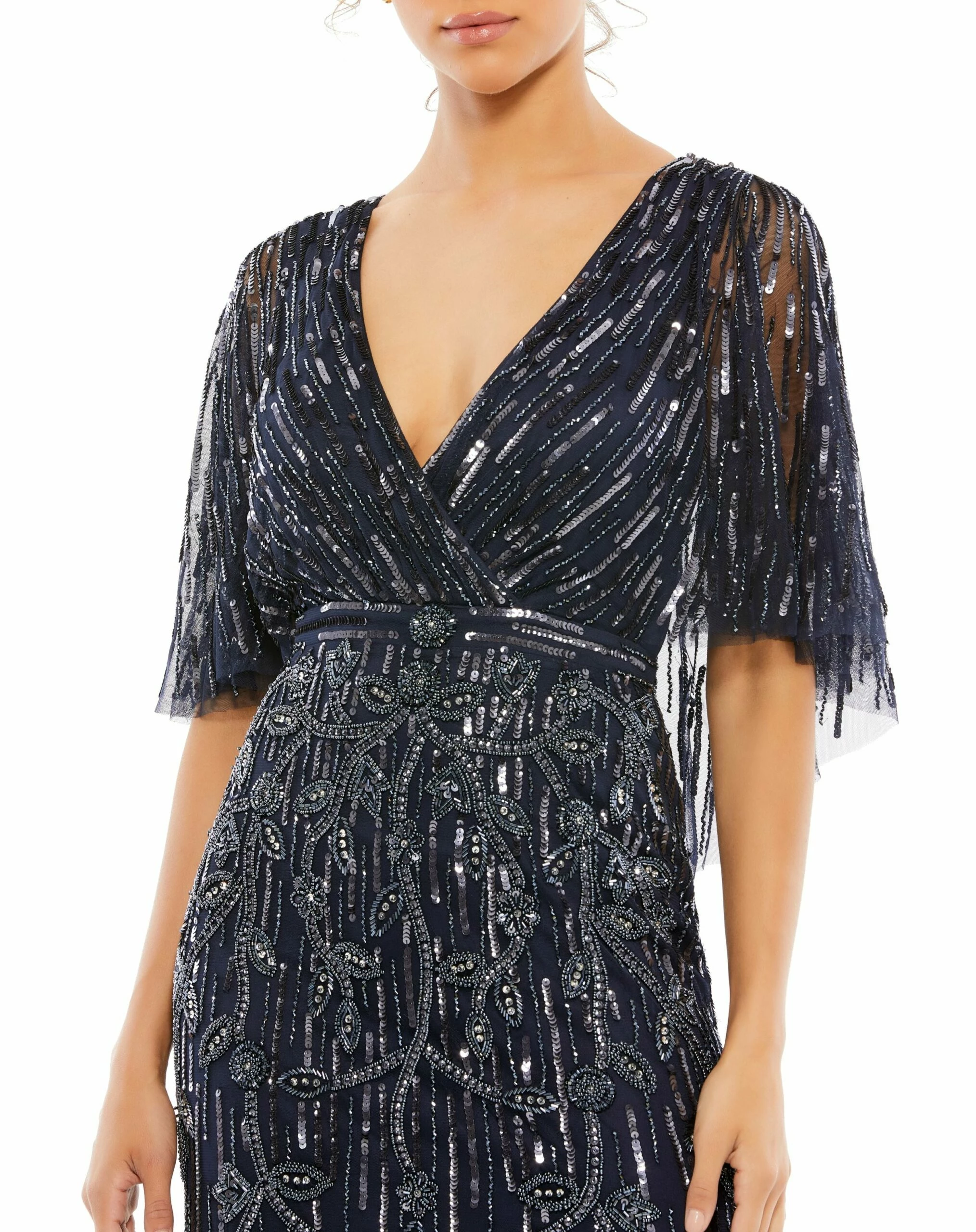 Embellished Cap Sleeve Faux Wrap Trumpet Gown 9 Embellished Cap Sleeve Faux Wrap Trumpet Gown - Image 7