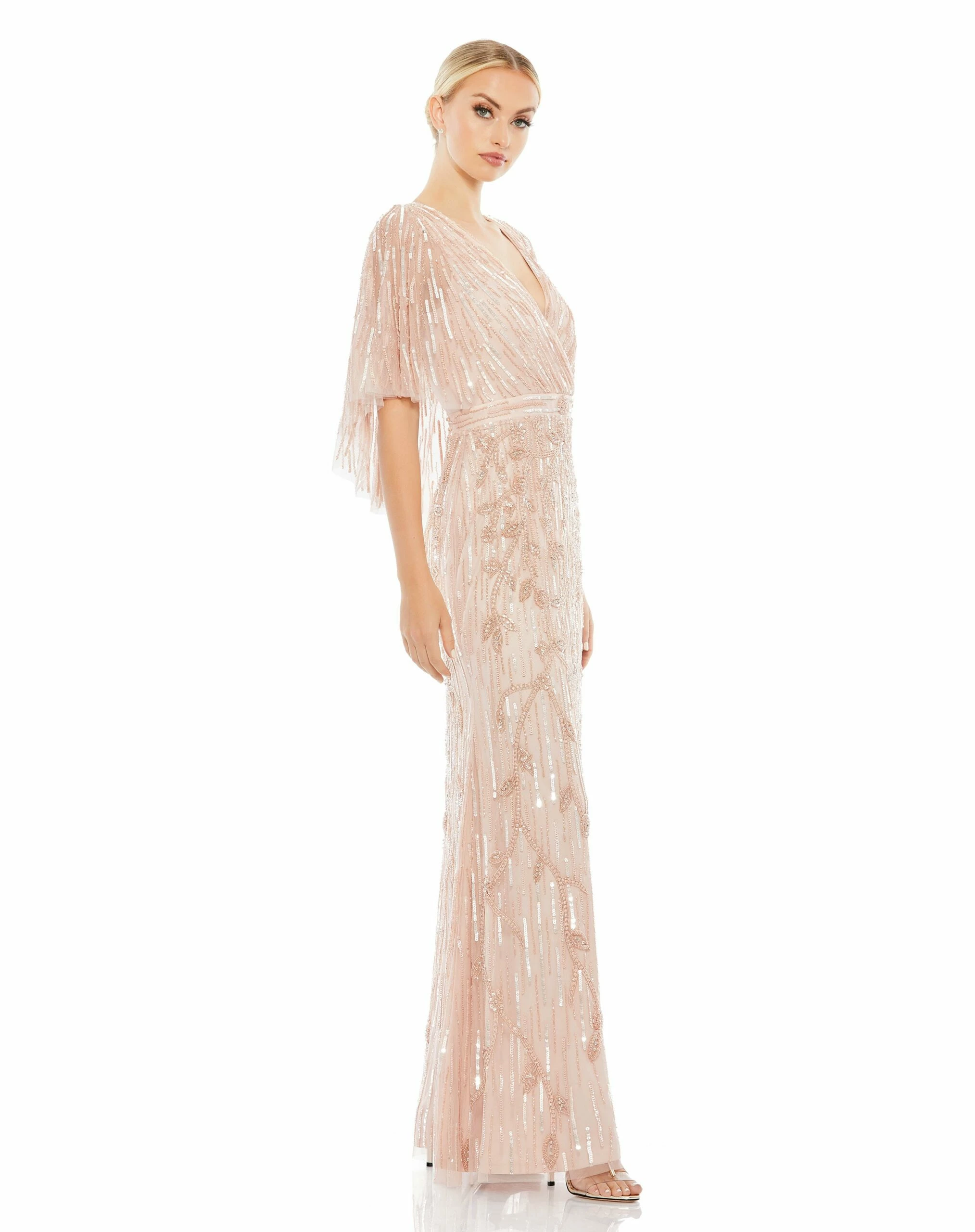 Embellished Cap Sleeve Faux Wrap Trumpet Gown 4 Embellished Cap Sleeve Faux Wrap Trumpet Gown - Image 2