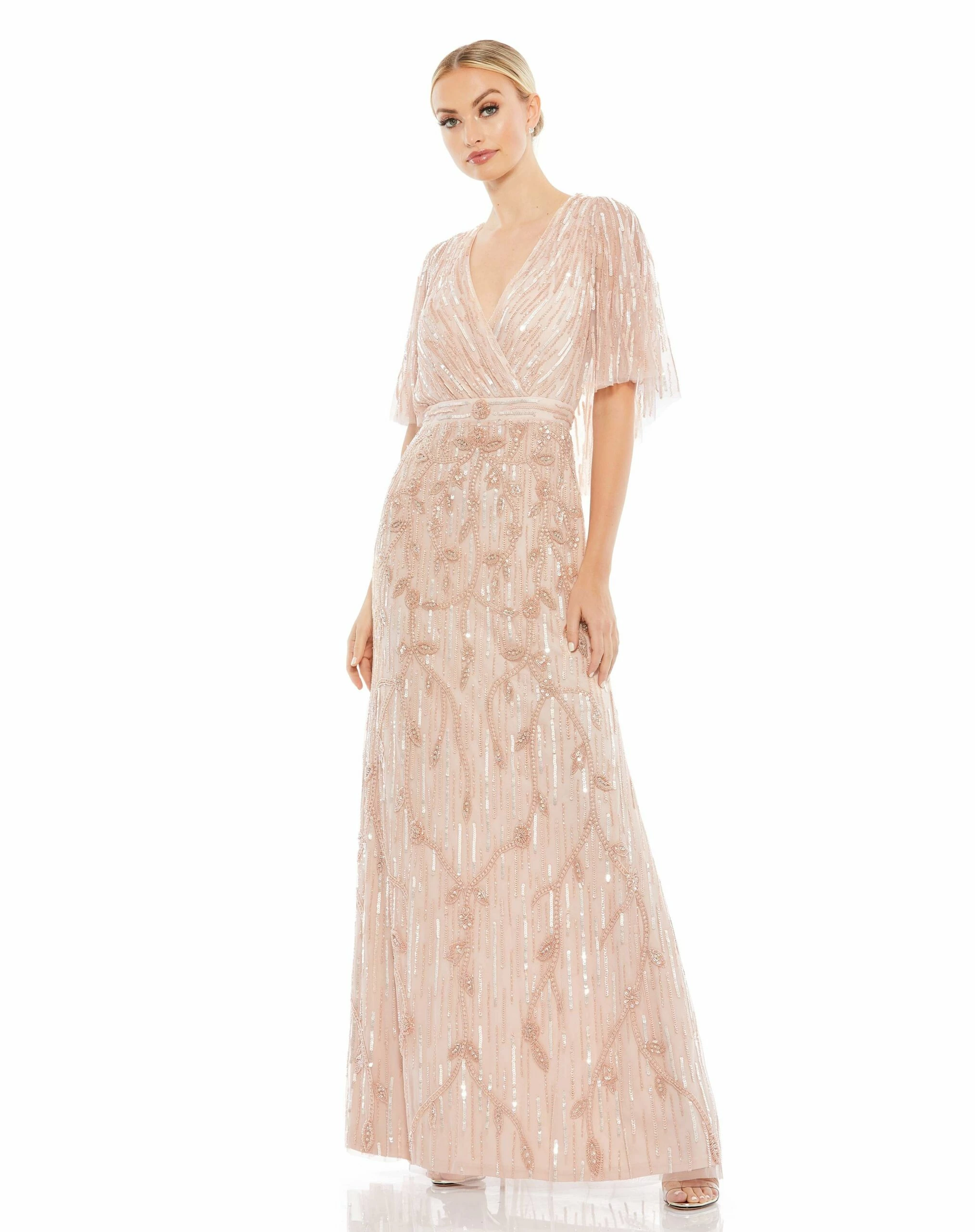 Embellished Cap Sleeve Faux Wrap Trumpet Gown 3 Embellished Cap Sleeve Faux Wrap Trumpet Gown