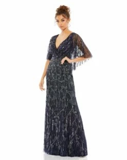 Embellished Cap Sleeve Faux Wrap Trumpet Gown 12 Embellished Cap Sleeve Faux Wrap Trumpet Gown -Women's Skirt 9064 MID 1 WS