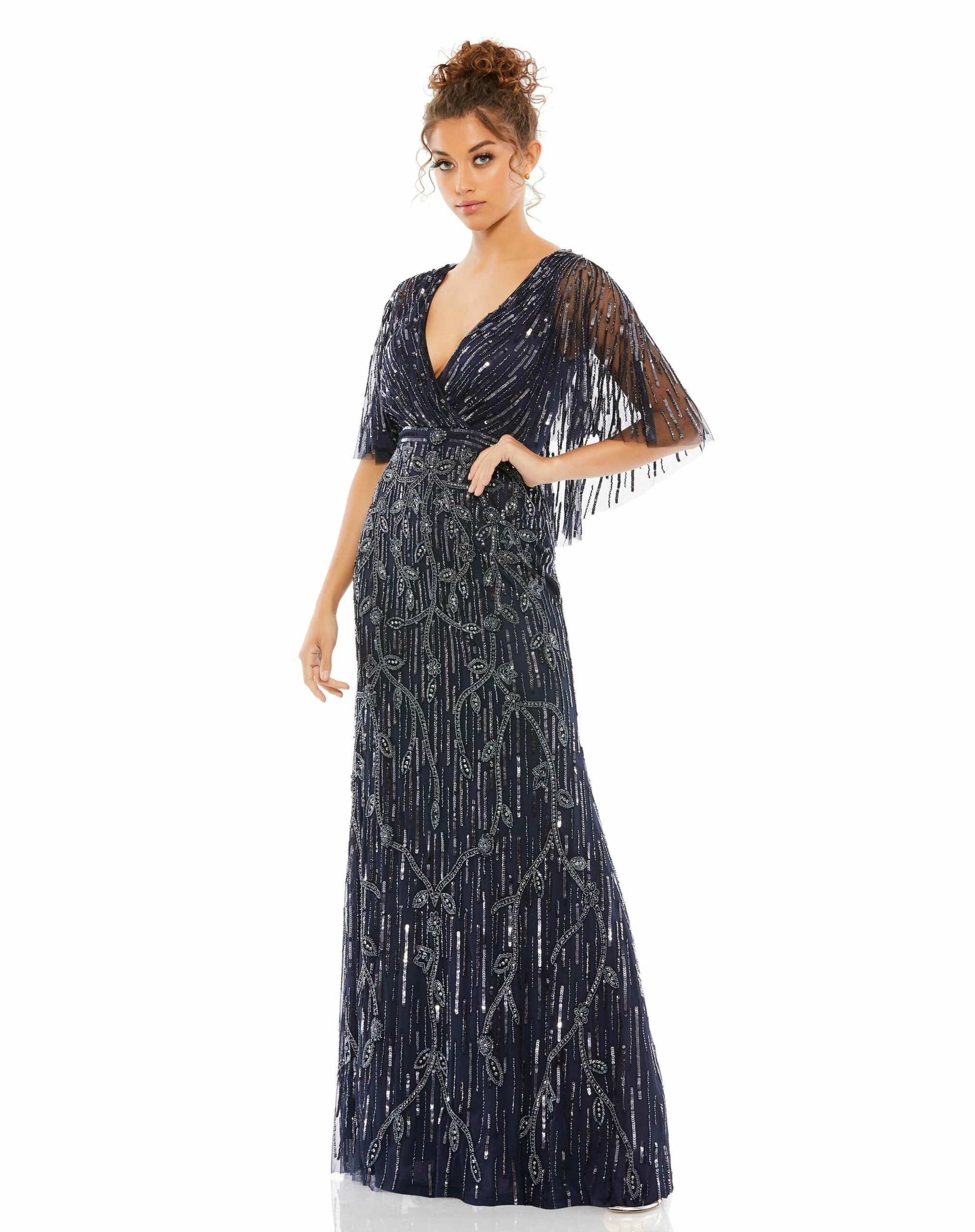 Embellished Cap Sleeve Faux Wrap Trumpet Gown 6 Embellished Cap Sleeve Faux Wrap Trumpet Gown - Image 4