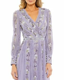 Long Sleeve Embroidered Wrap Midi Dress -Women's Skirt 9133 LIL 3 WS