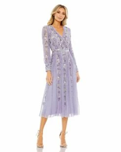 Long Sleeve Embroidered Wrap Midi Dress -Women's Skirt 9133 LIL Default 1 WS