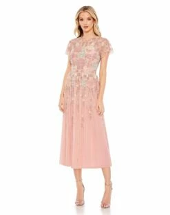 Embellished Illusion High Neck Butterfly Sleeve Midi Dress 11 Embellished Illusion High Neck Butterfly Sleeve Midi Dress -Women's Skirt 9134 DSR 1 WS