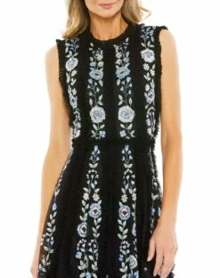 Sleeveless High Neck Embroidered Mini Dress -Women's Skirt 9135 Black CL
