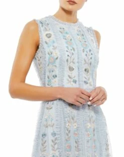 Sleeveless High Neck Embroidered Mini Dress -Women's Skirt 9135 PowderBlue CL
