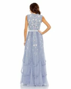Embellished High Neck Sleeveless Ruffled Gown 12 Embellished High Neck Sleeveless Ruffled Gown -Women's Skirt 9137 SlateBlue BK