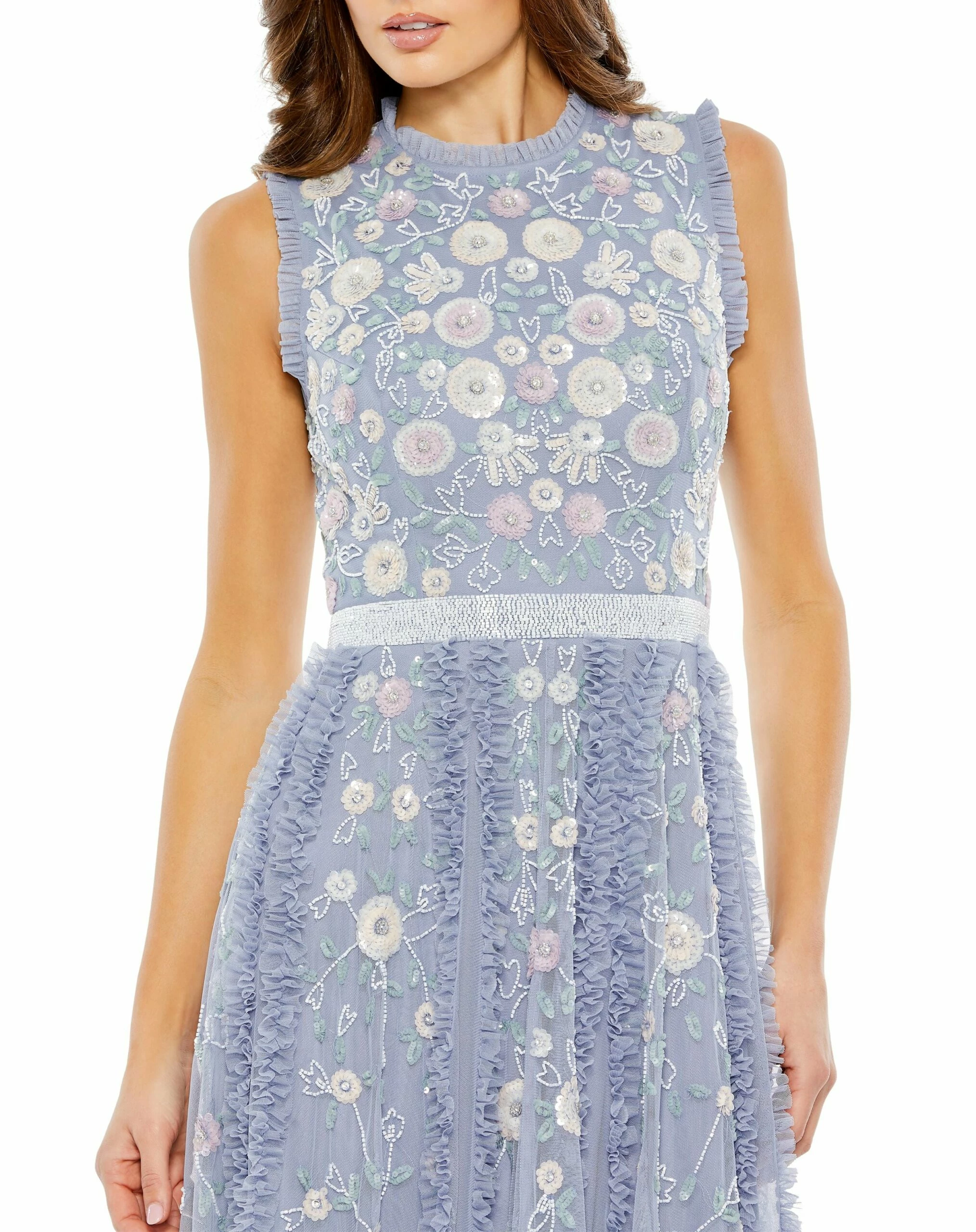 Embellished High Neck Sleeveless Ruffled Gown 8 Embellished High Neck Sleeveless Ruffled Gown - Image 6