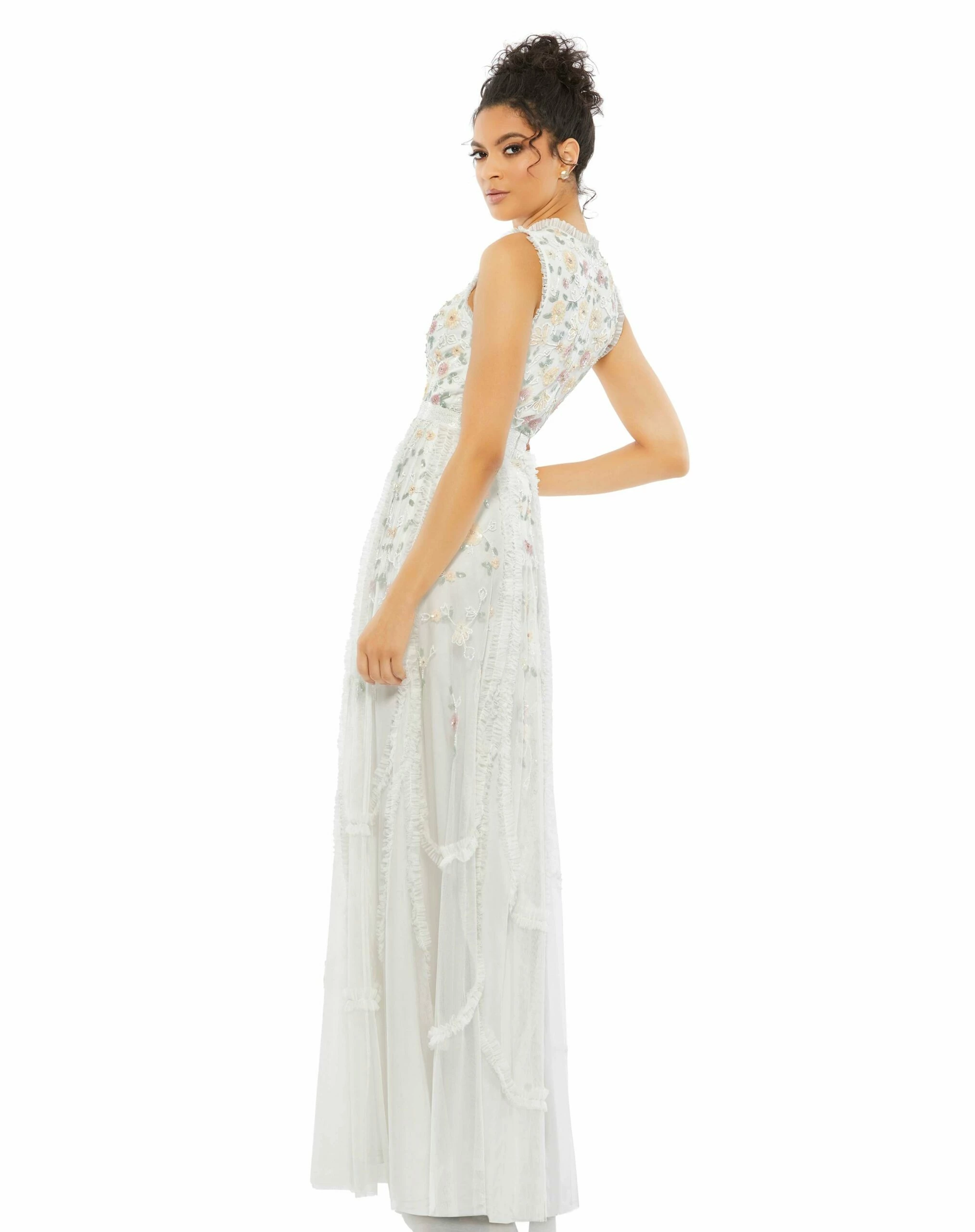 Embellished High Neck Sleeveless Ruffled Gown 4 Embellished High Neck Sleeveless Ruffled Gown - Image 2