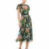 Floral Illusion Cap Sleeve Midi Dress -Women's Skirt 9149 BMU Default 1 WS