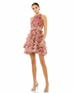 Ruffled Cut Out Halter Mini Dress