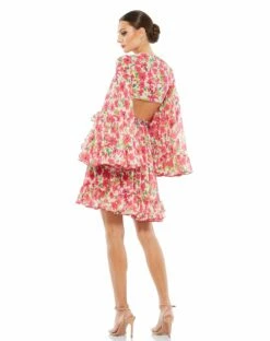 Floral Cut Out V Neck Bell Sleeve Mini Dress -Women's Skirt 9158 PIM 2 WS