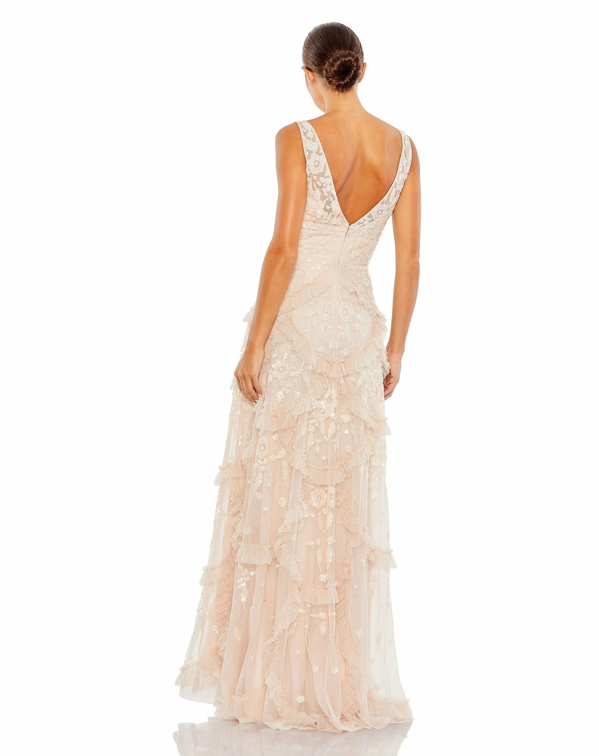Sequined Scallop Ruffle Tiered V Neck Gown 4 Sequined Scallop Ruffle Tiered V Neck Gown - Image 2