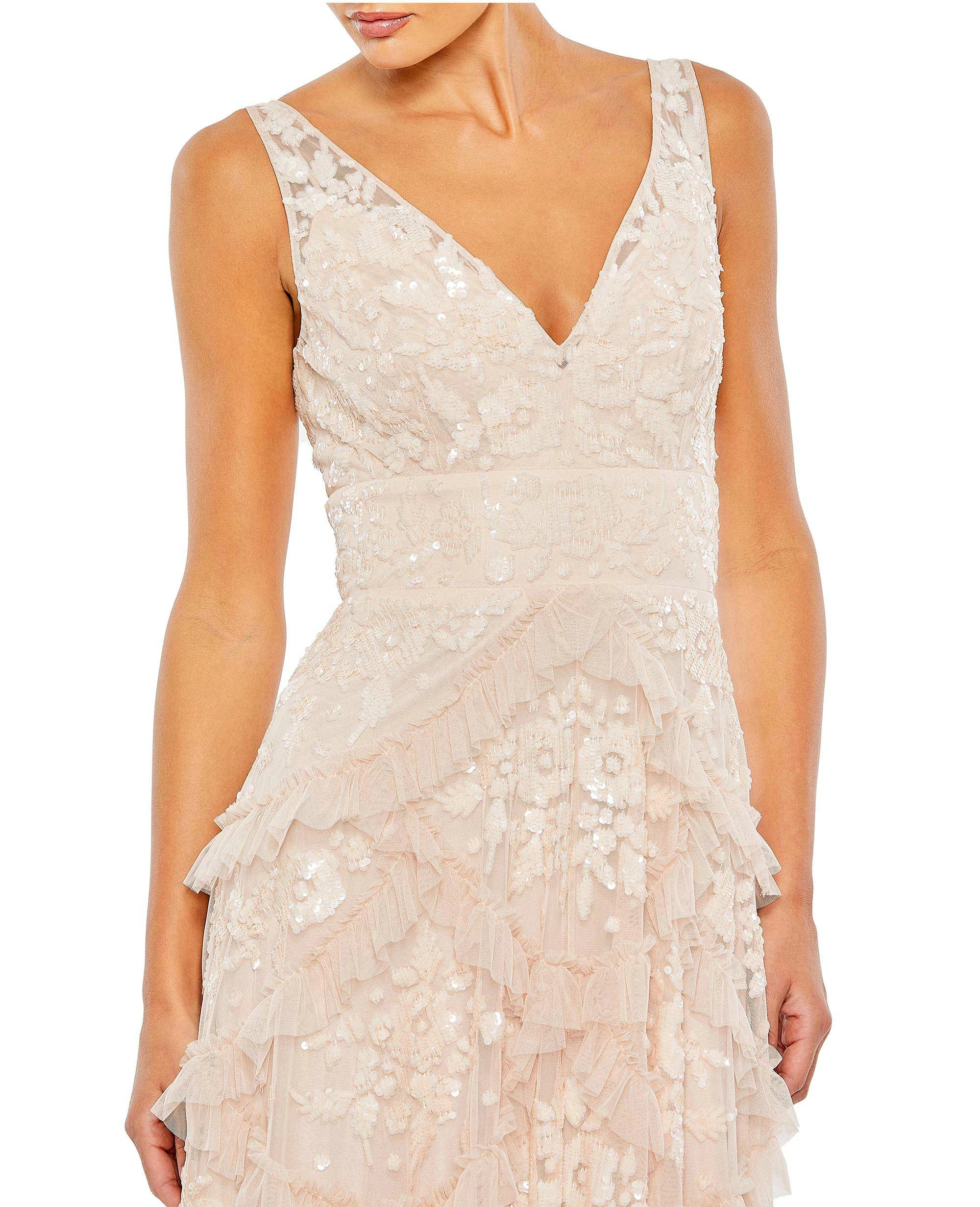 Sequined Scallop Ruffle Tiered V Neck Gown 5 Sequined Scallop Ruffle Tiered V Neck Gown - Image 3