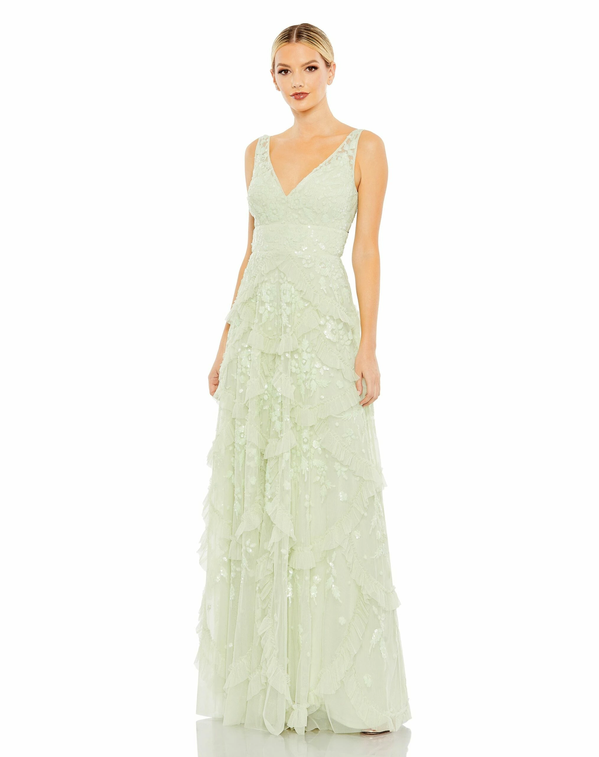Sequined Scallop Ruffle Tiered V Neck Gown 6 Sequined Scallop Ruffle Tiered V Neck Gown - Image 4