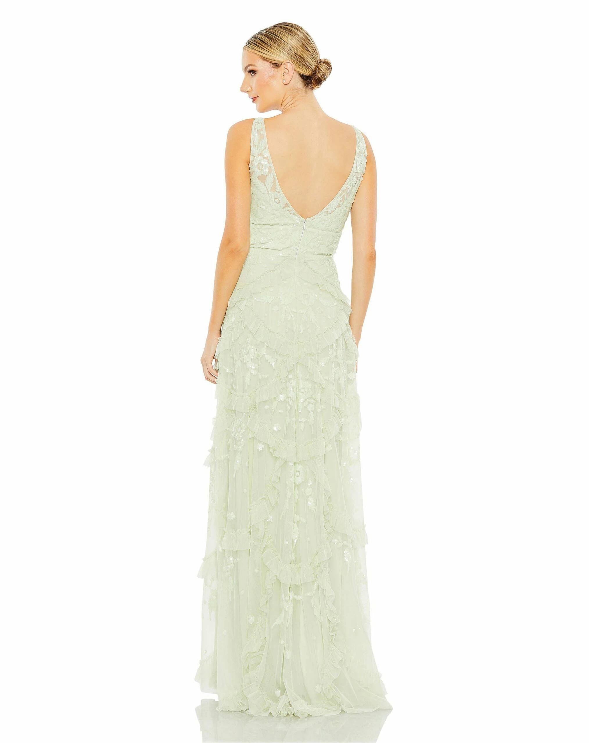 Sequined Scallop Ruffle Tiered V Neck Gown 7 Sequined Scallop Ruffle Tiered V Neck Gown - Image 5