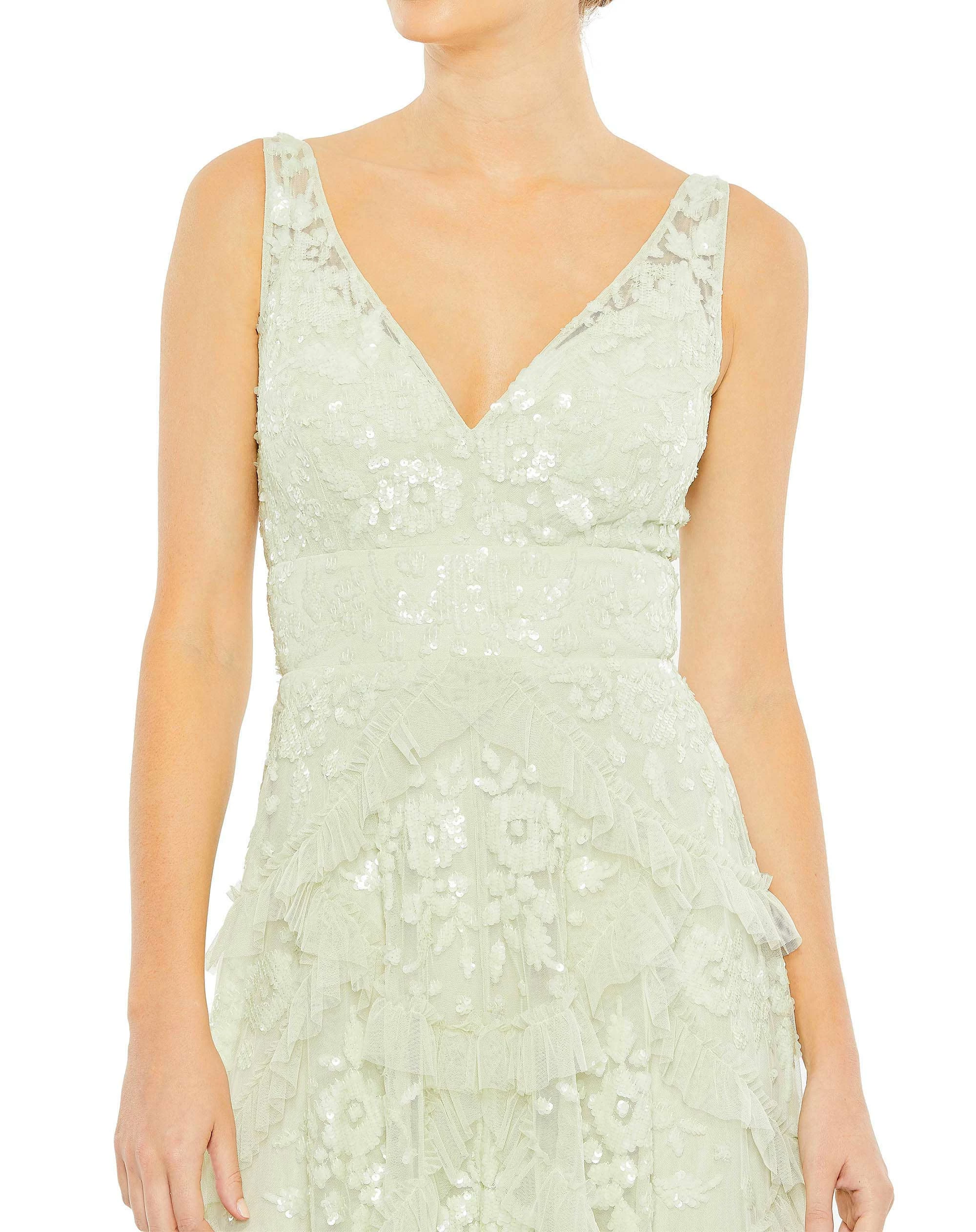 Sequined Scallop Ruffle Tiered V Neck Gown 8 Sequined Scallop Ruffle Tiered V Neck Gown - Image 6