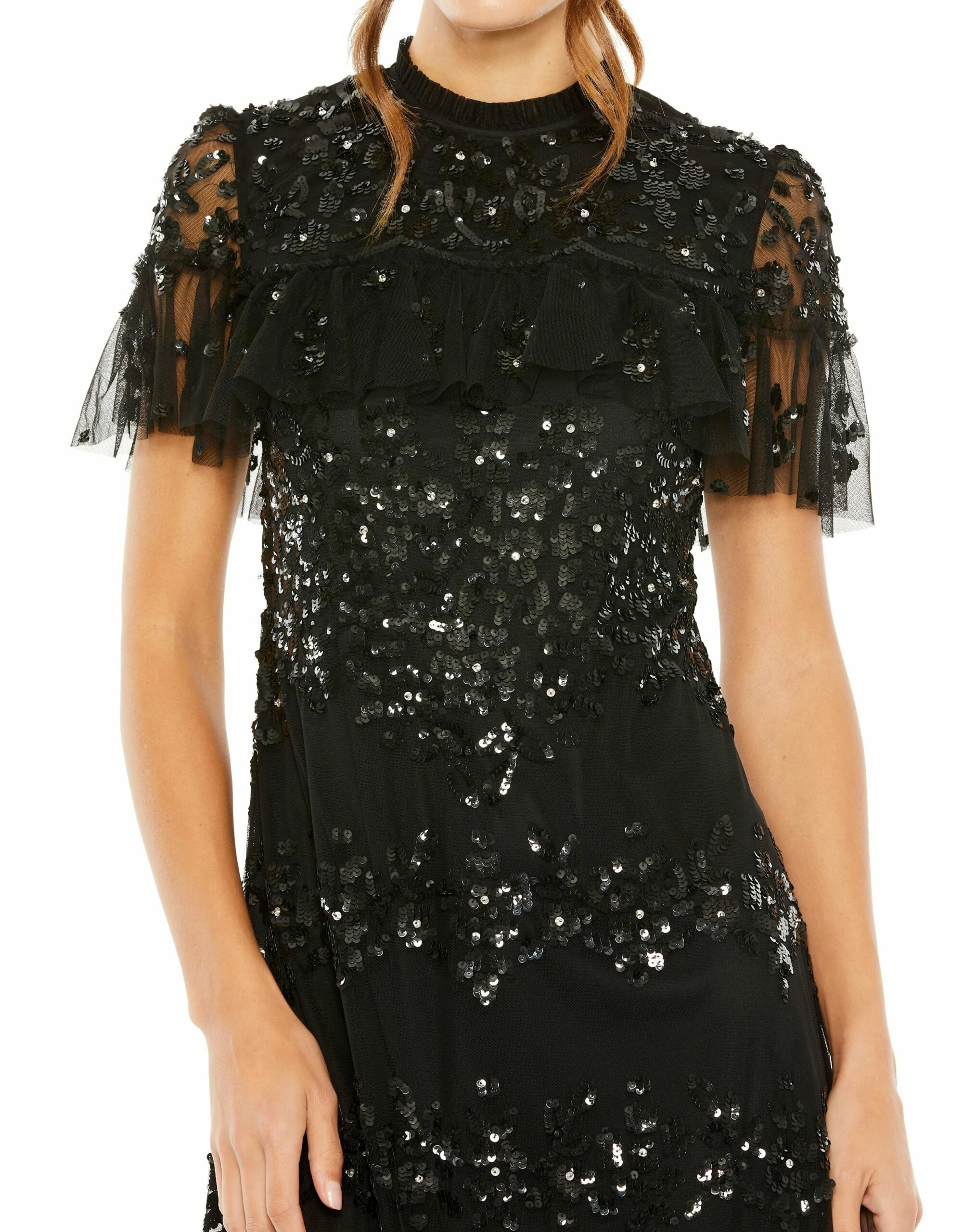 Sequined High Neck Ruffled Flutter Sleeve Midi Dress 5 Sequined High Neck Ruffled Flutter Sleeve Midi Dress - Image 3