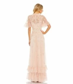 Ruffled Floral Embellished Flutter Sleeve A-Line Gown 18 Ruffled Floral Embellished Flutter Sleeve A-Line Gown -Women's Skirt 9199 Blush BK