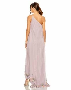 One Shoulder Trapeze Embellished High Low Gown -Women's Skirt 9236 OrchidMulti BK