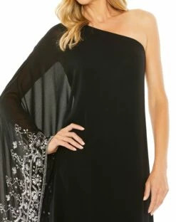 One Shoulder Embellished Trapeze Gown 7 One Shoulder Embellished Trapeze Gown -Women's Skirt 9251 BlackSilver CL